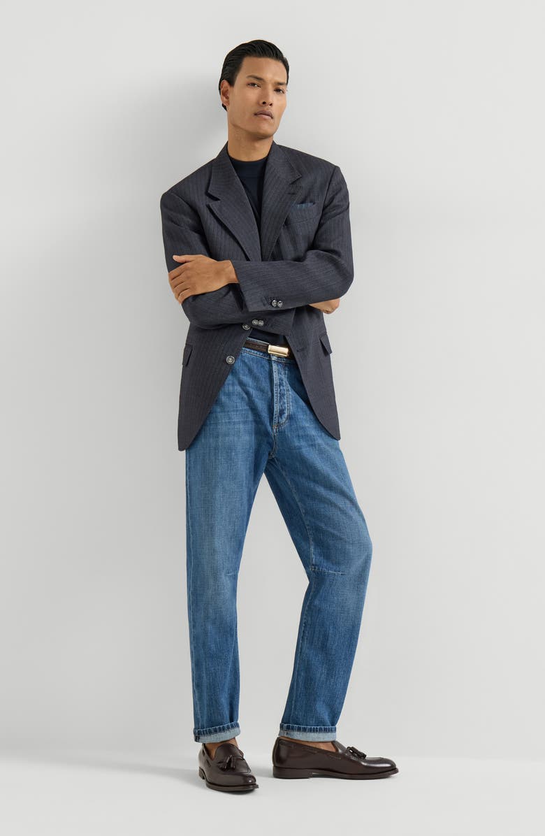 Brunello Cucinelli Lightweight denim five-pocket trousers, Alternate, color, Medium Denim