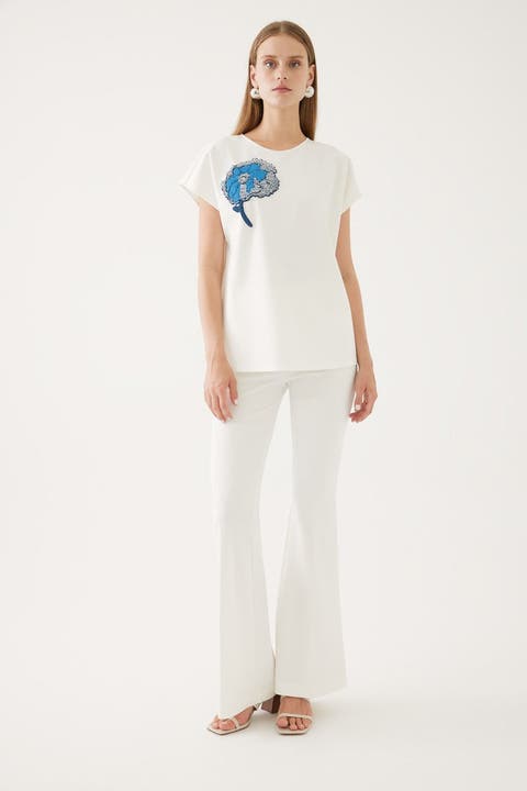 Embroidered Detail Crew Neck T Shirt