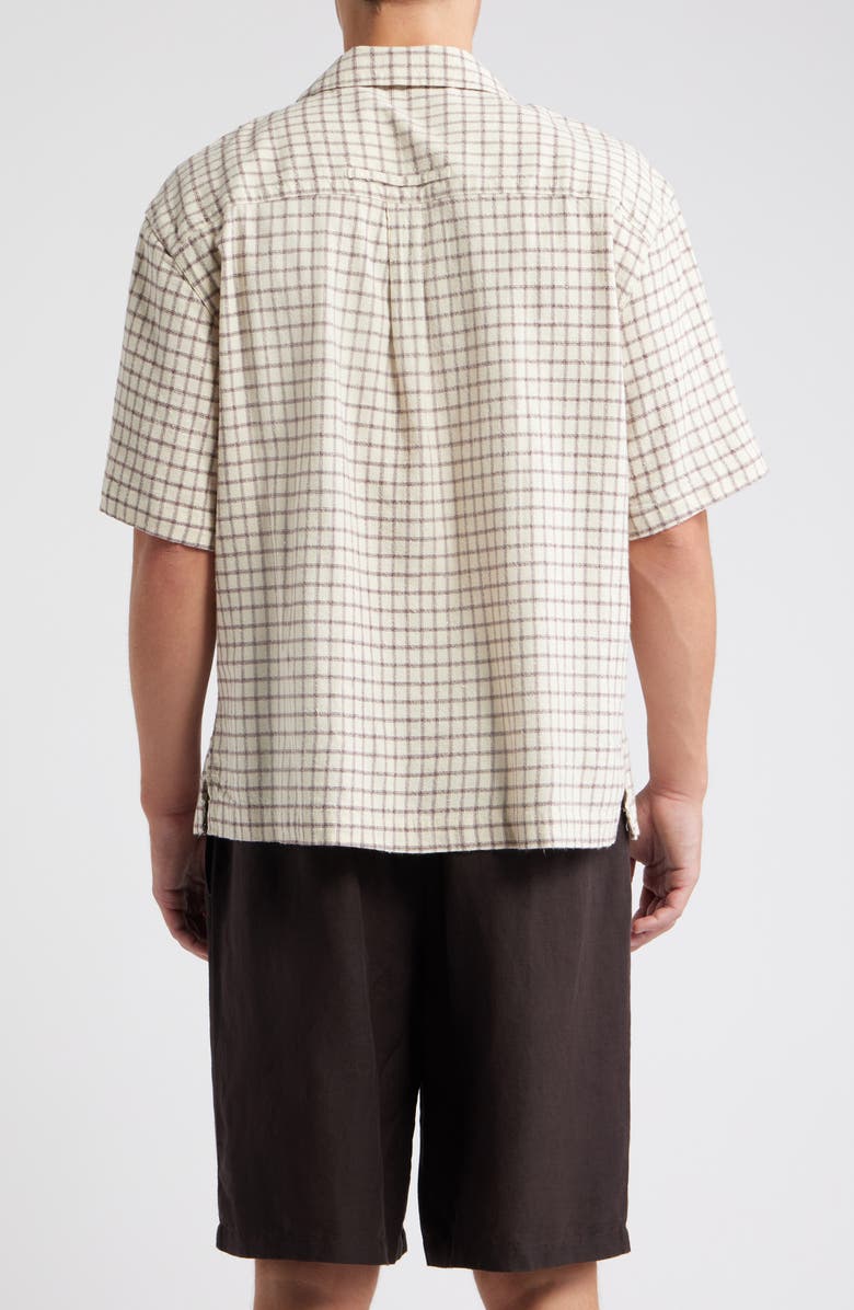 Topman Check Textured Cotton & Viscose Camp Shirt, Alternate, color, Stone