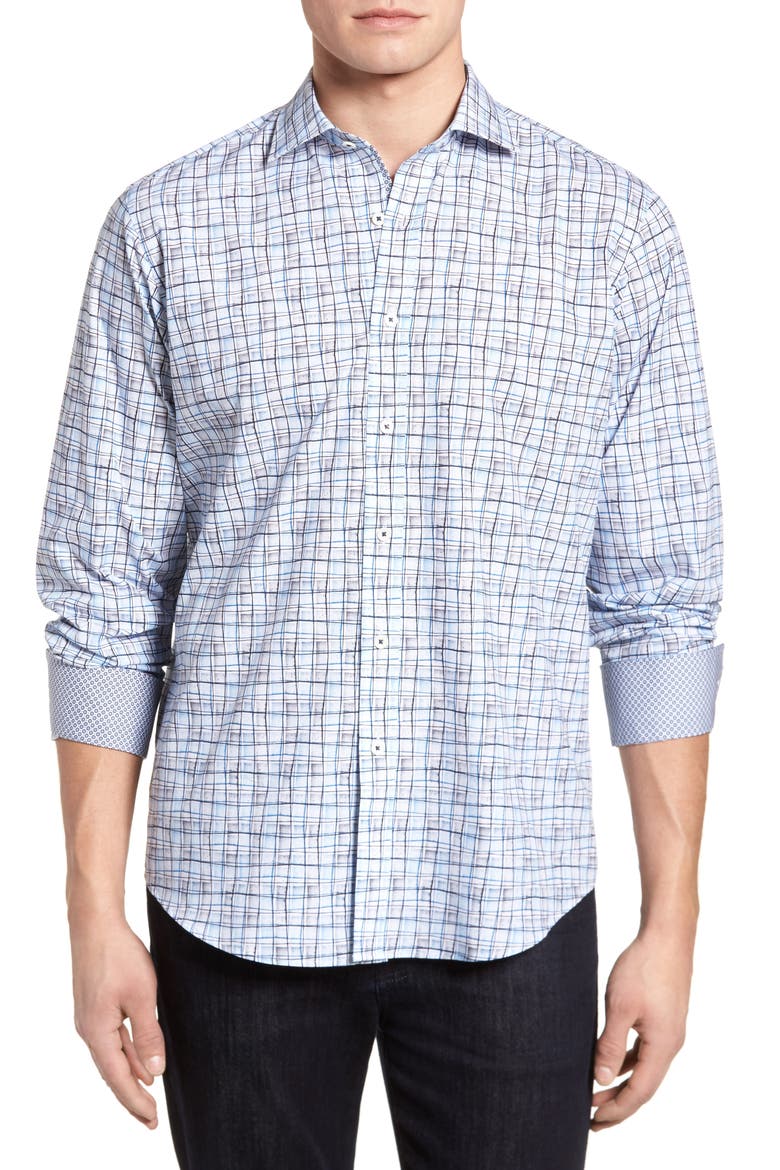Regular Fit Grid Sport Shirt, Main, color, PLATINUM