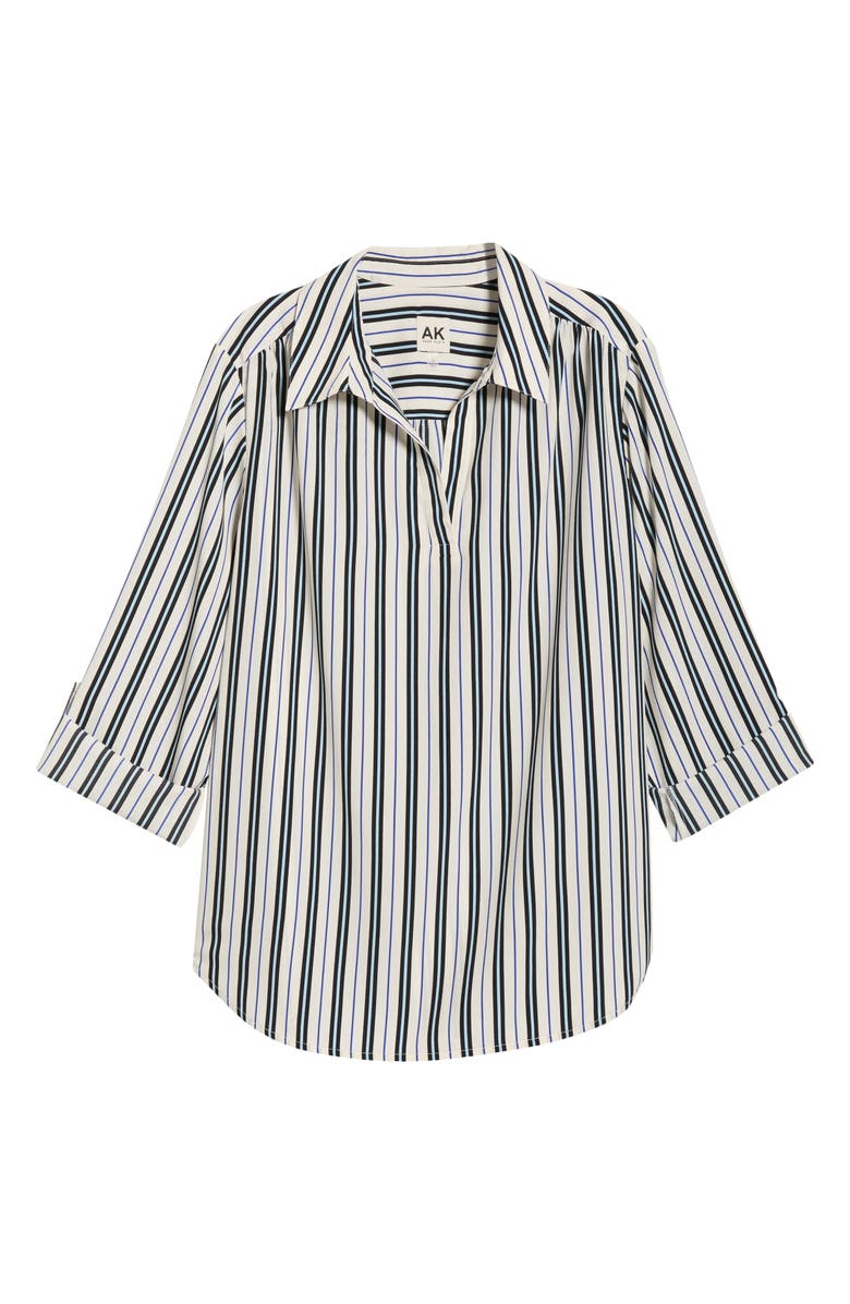 AK ANNE KLEIN Stripe Popover Crepe Top, Alternate, color, White Dove Multi