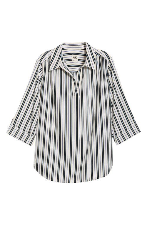 Ak Anne Klein Stripe Popover Crepe Top In Multi