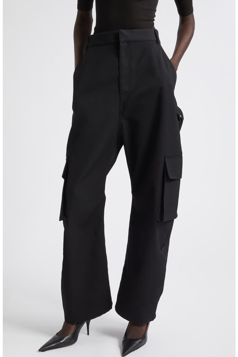 High Waist Wool Barrel Leg Cargo Pants, Main, color, 1000 BLACK