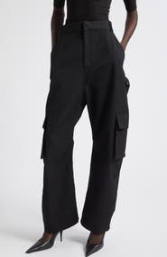 Balenciaga High Waist Wool Barrel Leg Cargo Pants