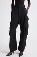 Balenciaga High Waist Wool Barrel Leg Cargo Pants