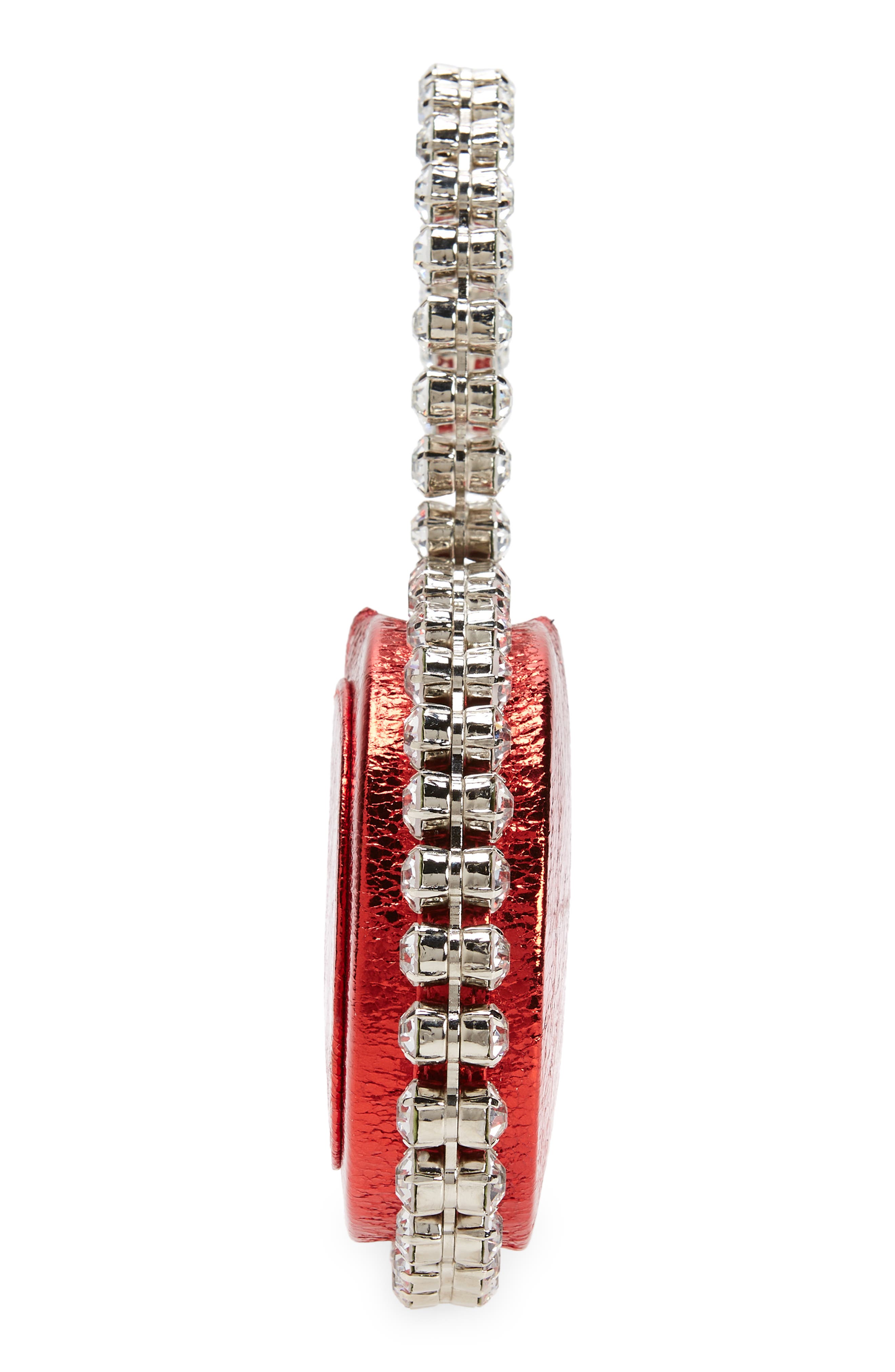 Love Crystal Metallic Leather Top Handle Bag, Alternate, color, RED