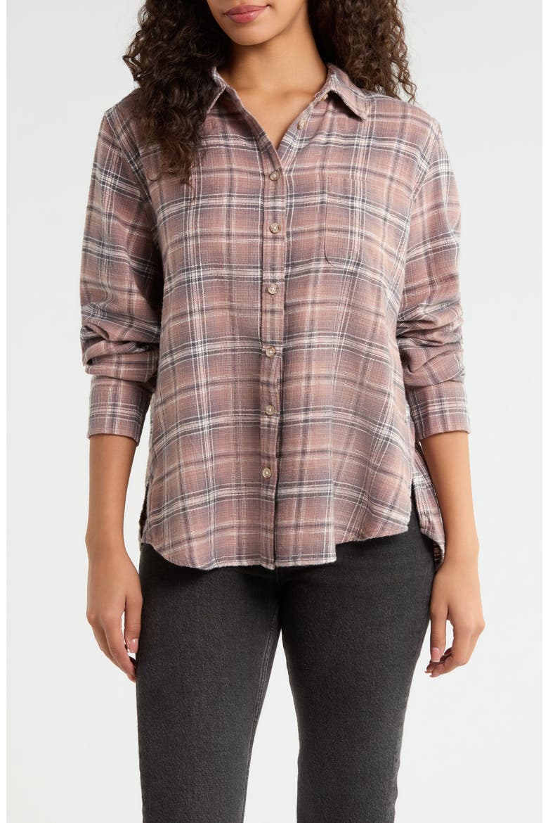 Plaid Button-Up Shirt, Main, color, MAUVE PLAID