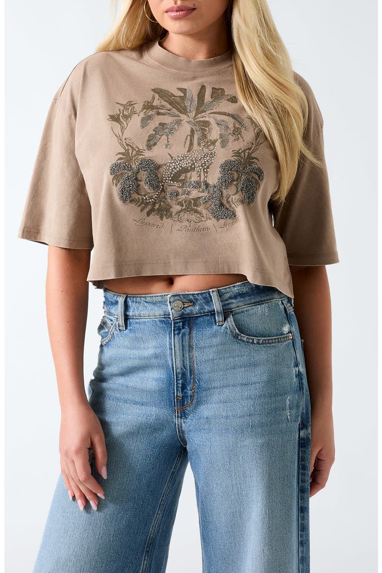 Beaded Jungle Resort Crop T-Shirt, Main, color, TAUPE MULTI