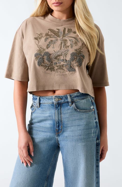 Beaded Jungle Resort Crop T-Shirt