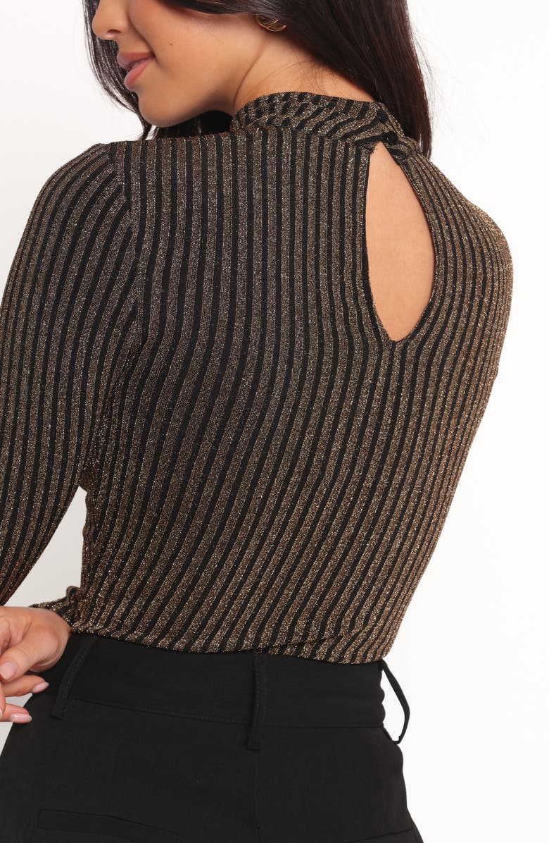 Petal & Pup Vienah Metallic Rib Long Sleeve Bodysuit, Alternate, color, Black Gold