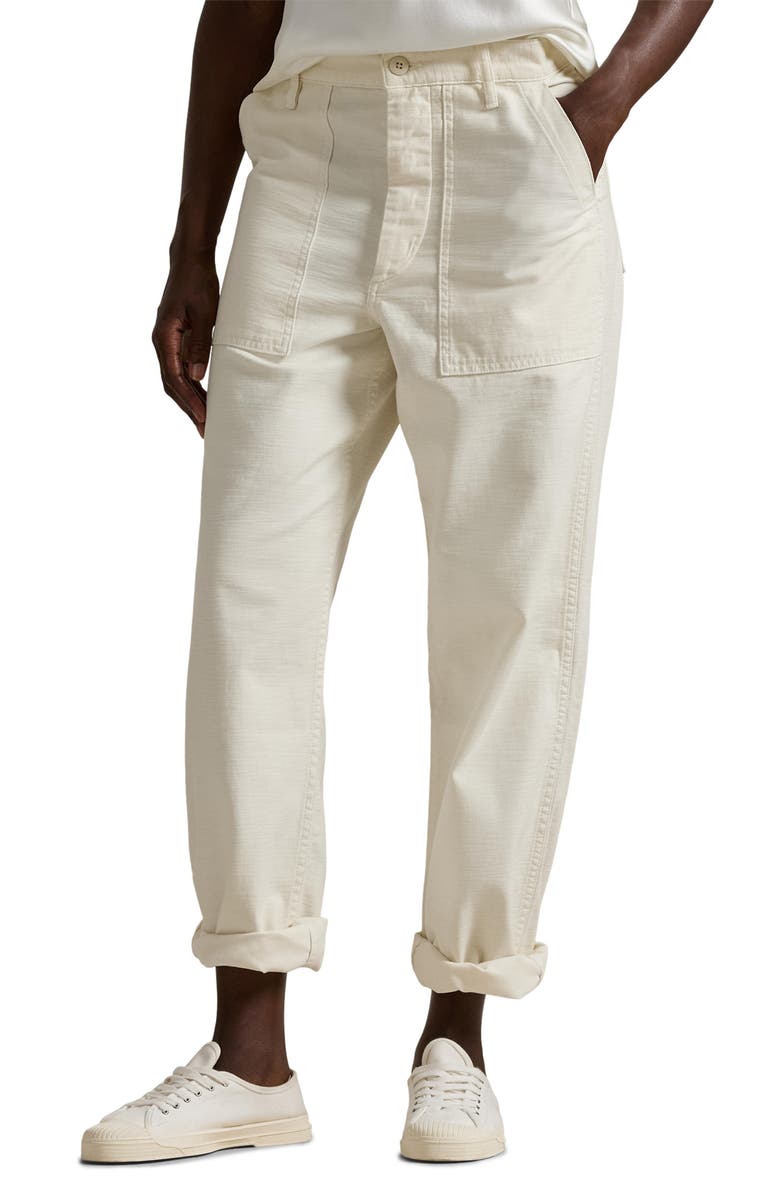Polo Ralph Lauren Ricky Cotton Sateen Pants, Main, color, Ecru