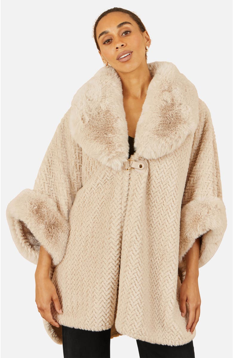Yumi Textured Faux Fur Lined Cape, Main, color, Beige