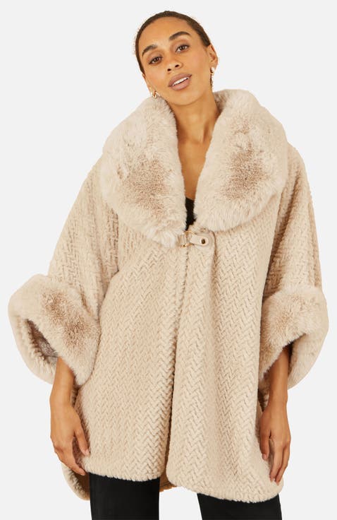 Textured Faux Fur Lined Cape