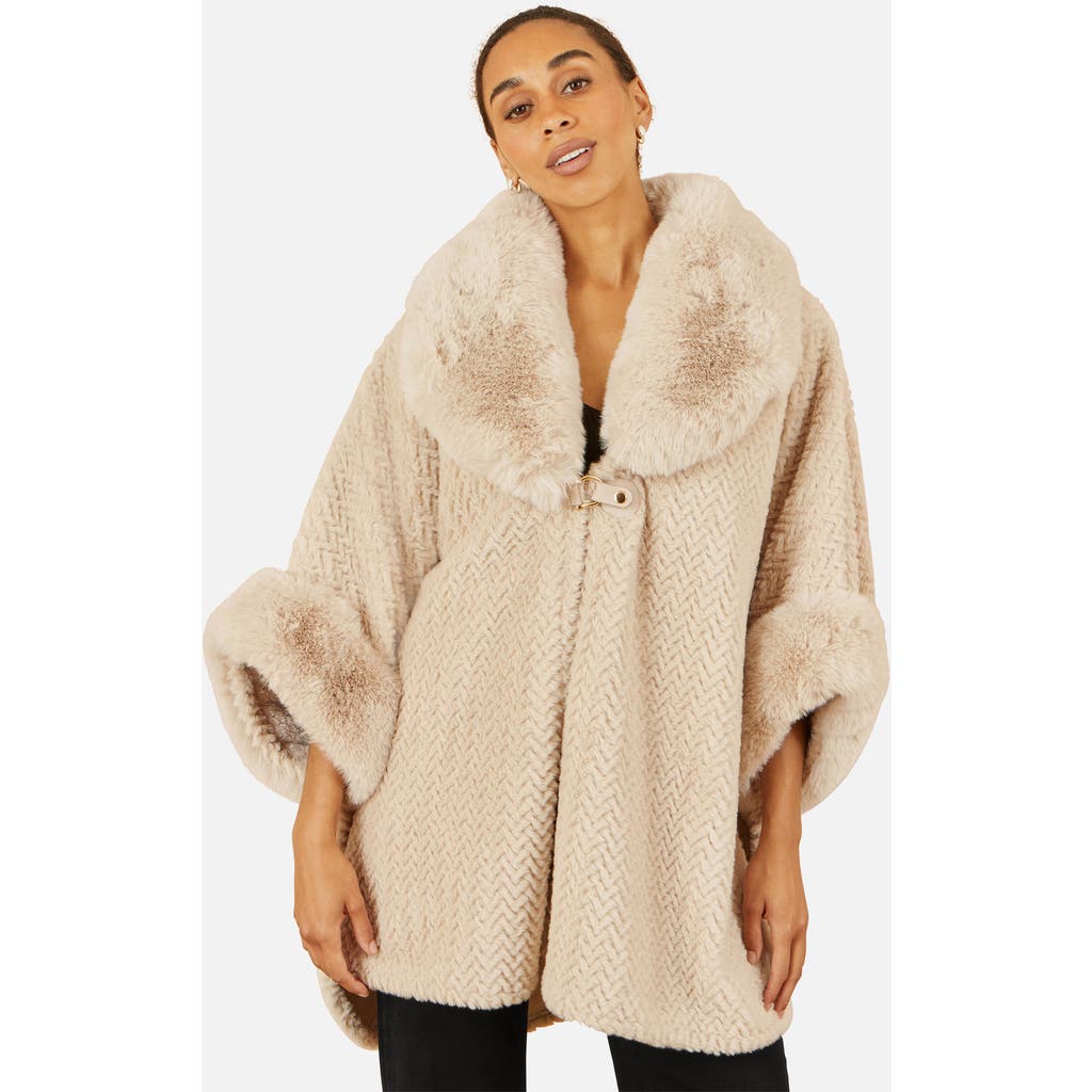 Yumi Textured Faux Fur Lined Cape In Neutral