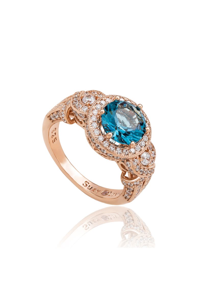 Pavé Cubic Zirconia Engagement Ring, Main, color, BLUE