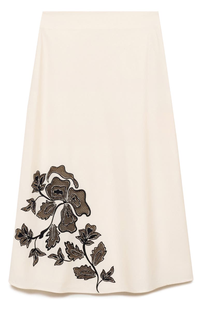 MANGO Floral Embroidered Cotton & Linen Midi Skirt, Alternate, color, 