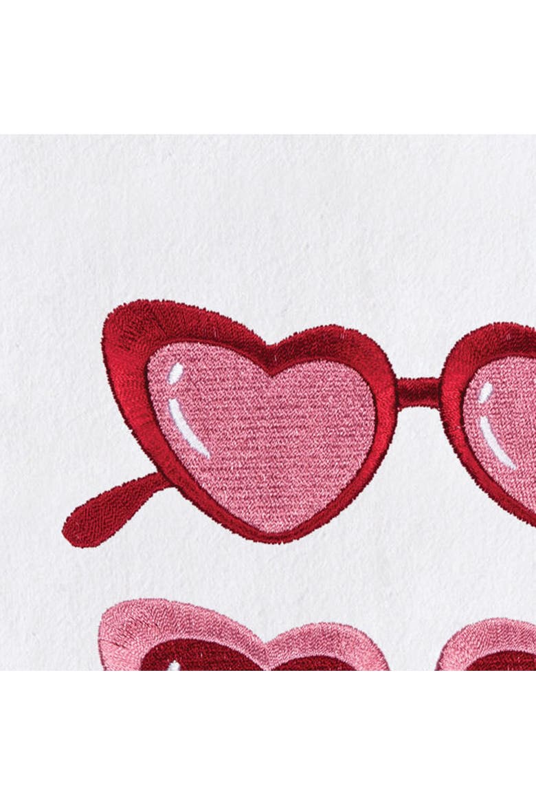 Heart Glasses Embroidered 100% Cotton Flour Sack Valentine's Day Dishtowel, Alternate, color, Pink