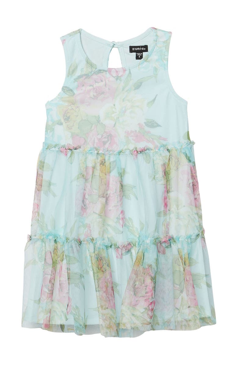 Zunie Floral Print Mesh Tiered Dress, Main, color, 