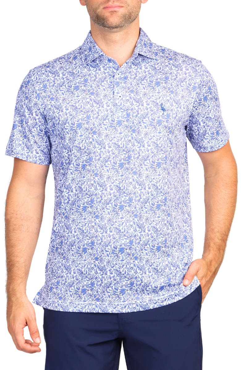 TailorByrd Floral Print Performance Polo, Main, color, Blue