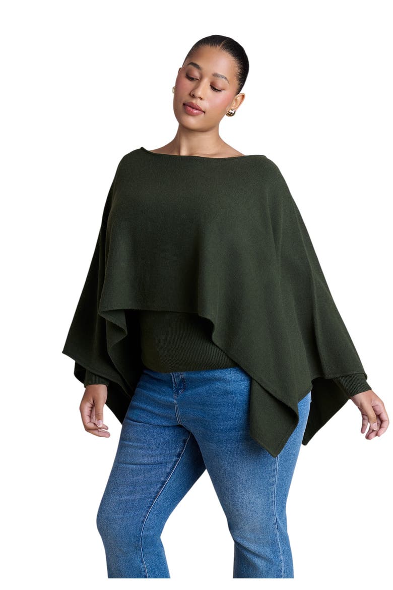 Layered Cape Sweater, Alternate, color, DARK FOREST GREEN