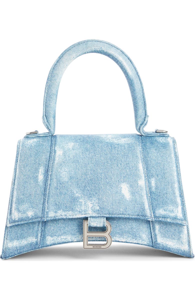 Balenciaga Small Hourglass Denim Print Leather Top Handle Bag, Main, color,