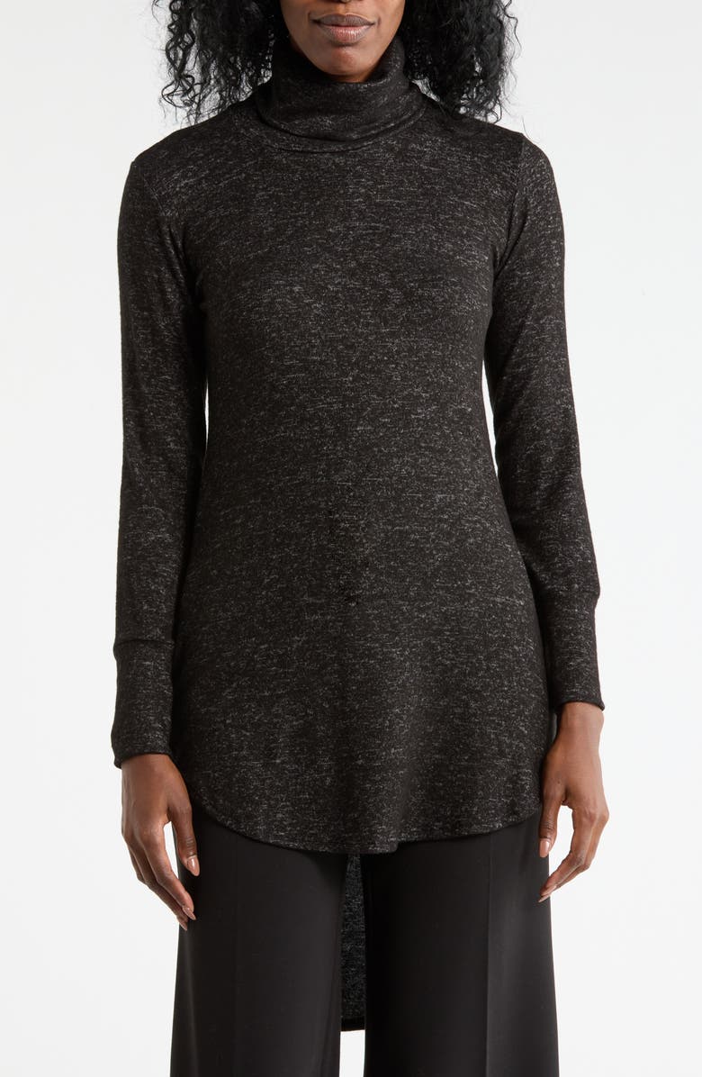 GO COUTURE Turtleneck High-Low Tunic Sweater, Main, color, Dark Dull Gray