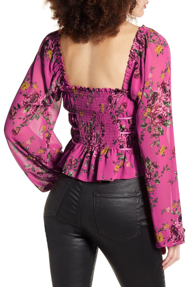 Liza Long Sleeve Smocked Peplum Top, Alternate, color, MAGENTA FLORAL