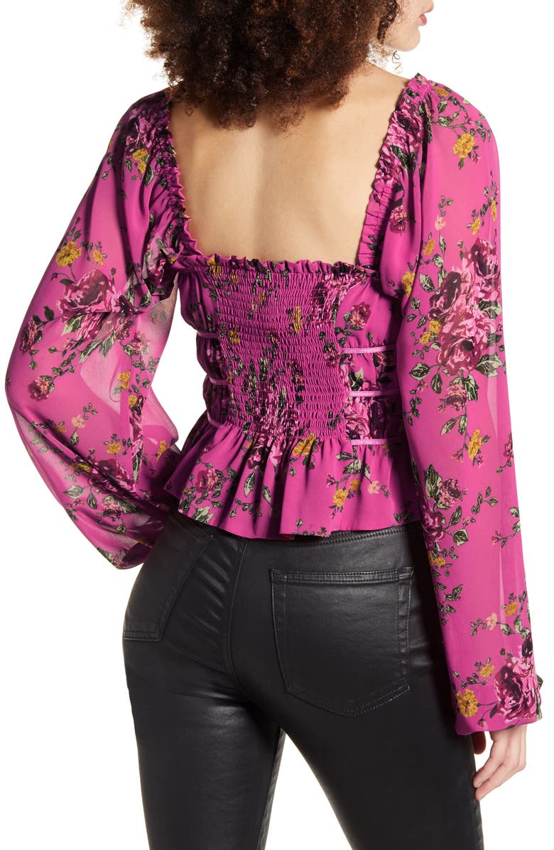 WAYF Liza Long Sleeve Smocked Peplum Top, Alternate, color, 