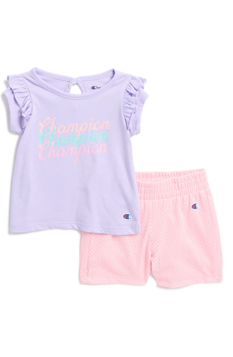 Champion Ruffle T-Shirt & Mesh Shorts Set, Main, color,