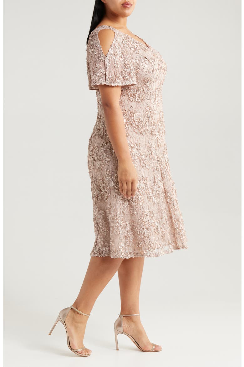 Soutache Lace Sequin Cocktail Dress, Alternate, color, BUFF