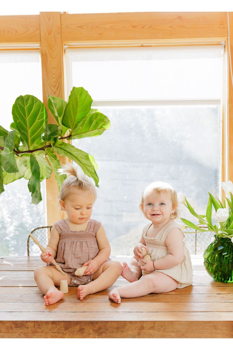 Looms Stitch Collection - Smocked Linen Romper, Alternate, color, Mauve