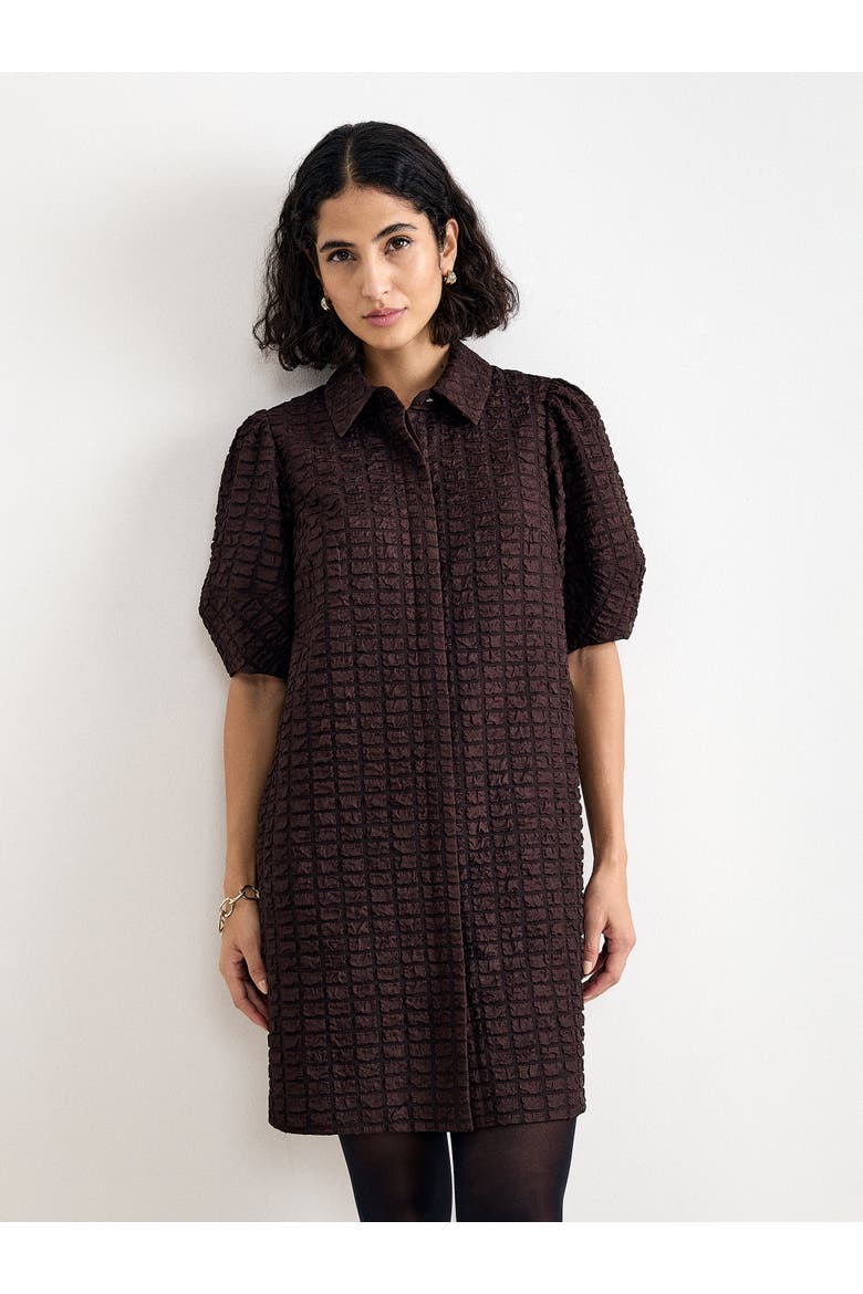 Yasmine Textured Mini Shirt Dress, Alternate, color, Brown