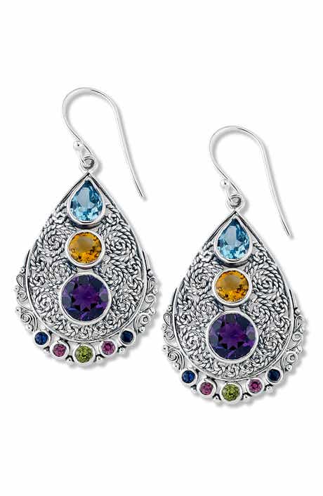 SAMUEL B. Stainless Steel Multistone Earrings