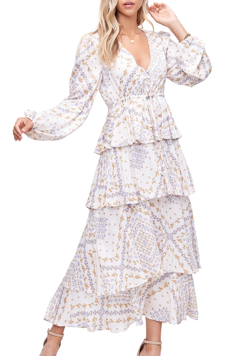 Paisley Long Sleeve Midi Dress, Main, color, OFF WHITE