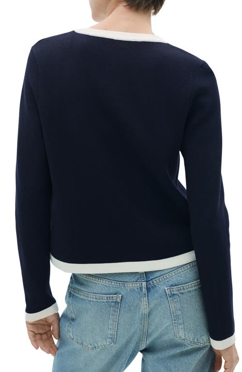 Mango Cardigan With Contrasting Trim In Dark Navy