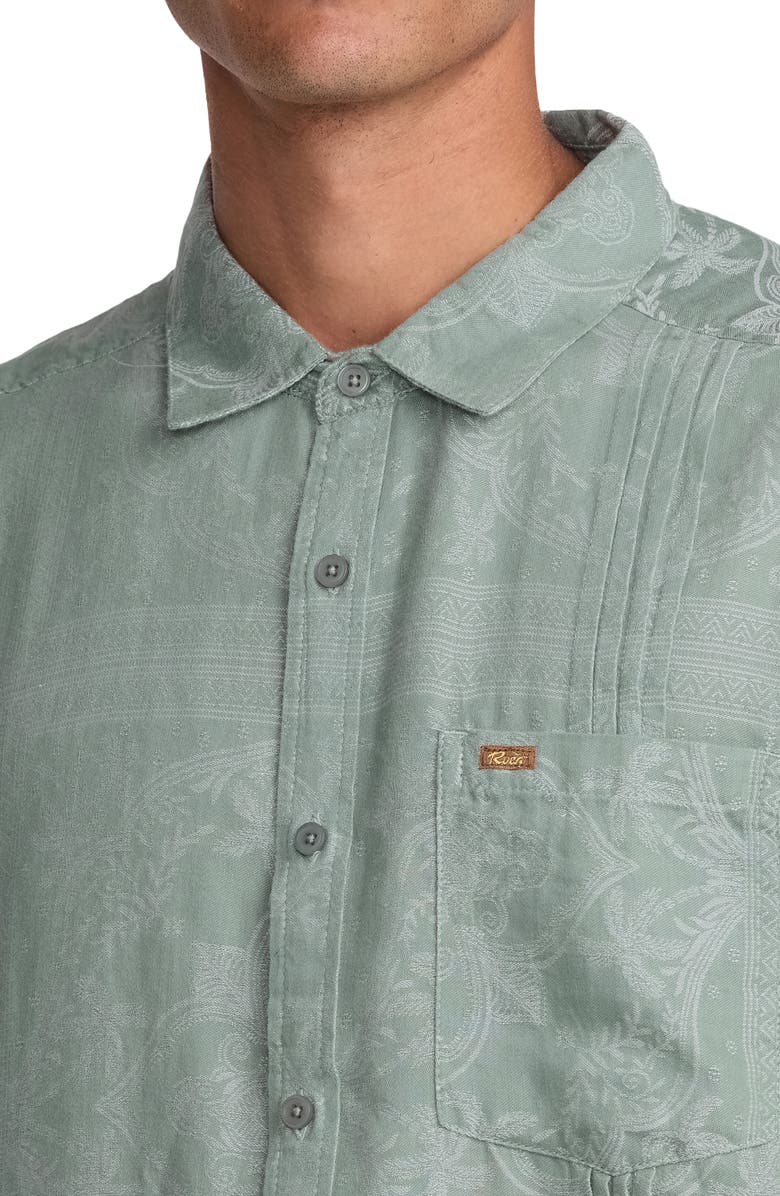 RVCA Mellowist Short Sleeve Button-Up Shirt, Alternate, color, Jade