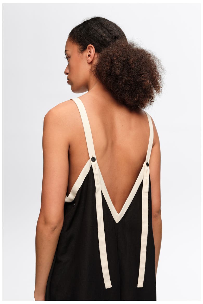 Straight Jumpsuit With Contrasting Straps, Alternate, color, BLACK
