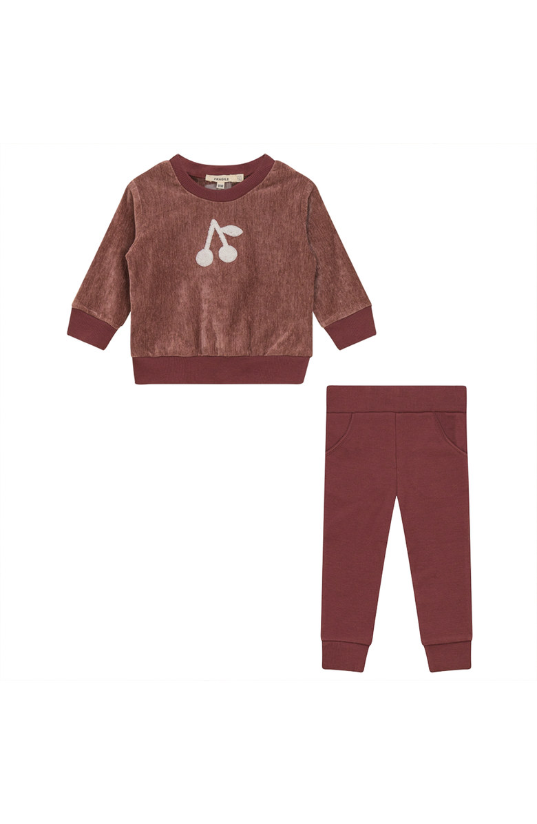 Fragile Cherry Hook Stitches Velour 2 Piece Set Long Sleeve Top and Pants, Main, color, Berry