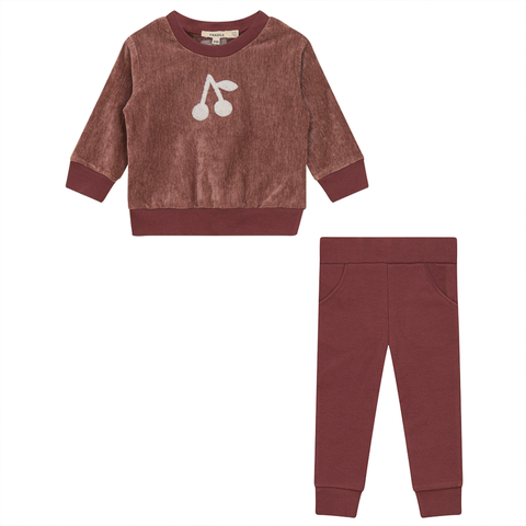 Cherry Hook Stitches Velour 2 Piece Set Long Sleeve Top and Pants (Toddler)