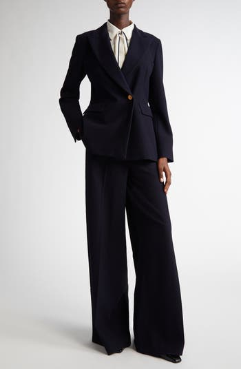 Osol Pleated Wide Leg Virgin Wool Blend Pants