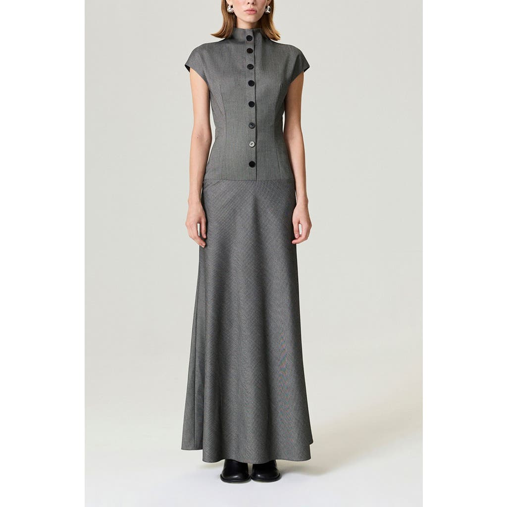 Nocturne Button Accent High Neck Maxi Dress In Gray