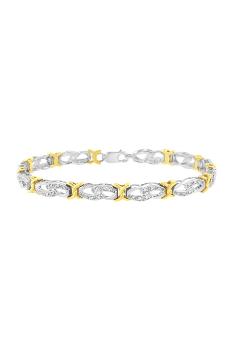 10k Yellow Gold Plated Silver 1/4 cttw Diamond Infinity and X Link Bracelet, Main, color, Yellow