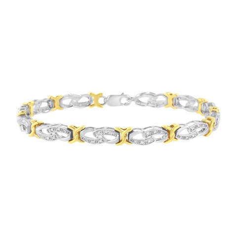 10k Yellow Gold Plated Silver 1/4 cttw Diamond Infinity and X Link Bracelet