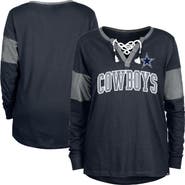 New Era Women's New Era Navy Dallas Cowboys Lace-Up Notch-Neck Long Sleeve T-Shirt