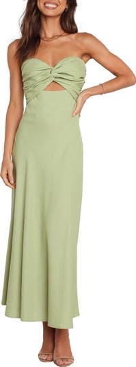 Rosetta Cutout Cotton & Linen Strapless Dress