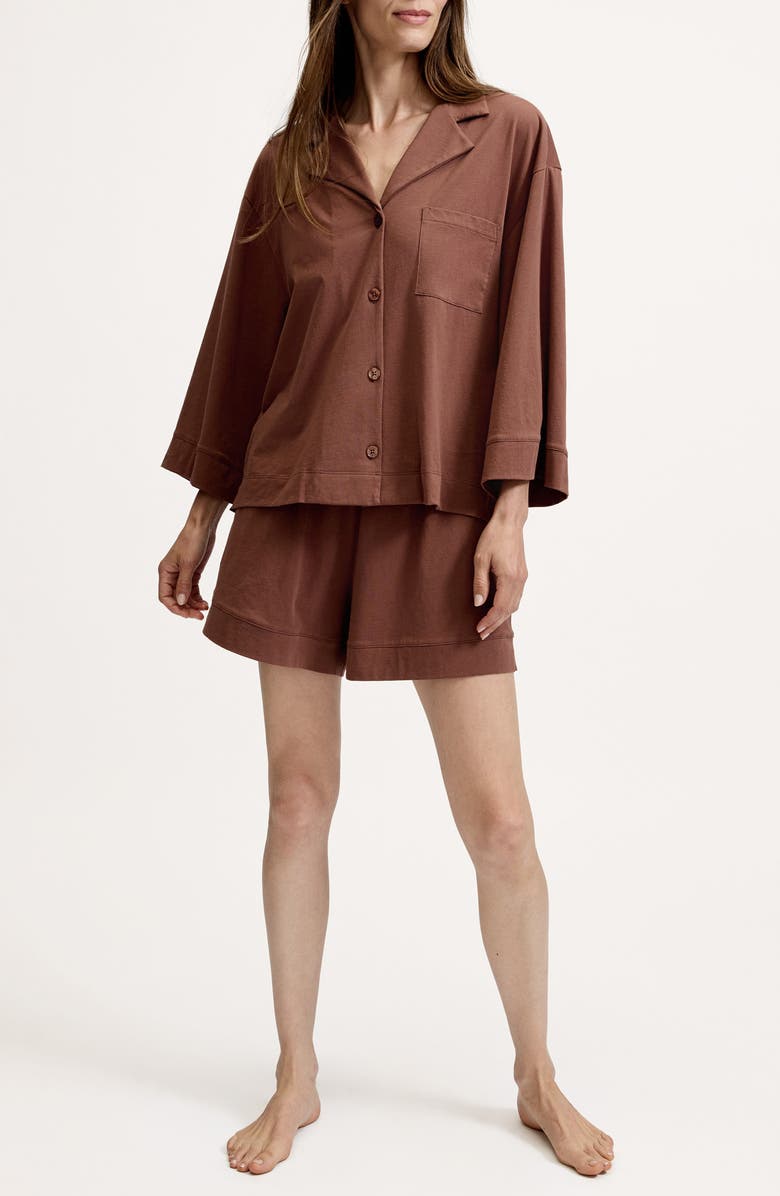 Petite Plume Olivia Featherweight Pima Cotton Short Pajamas, Main, color, Brown