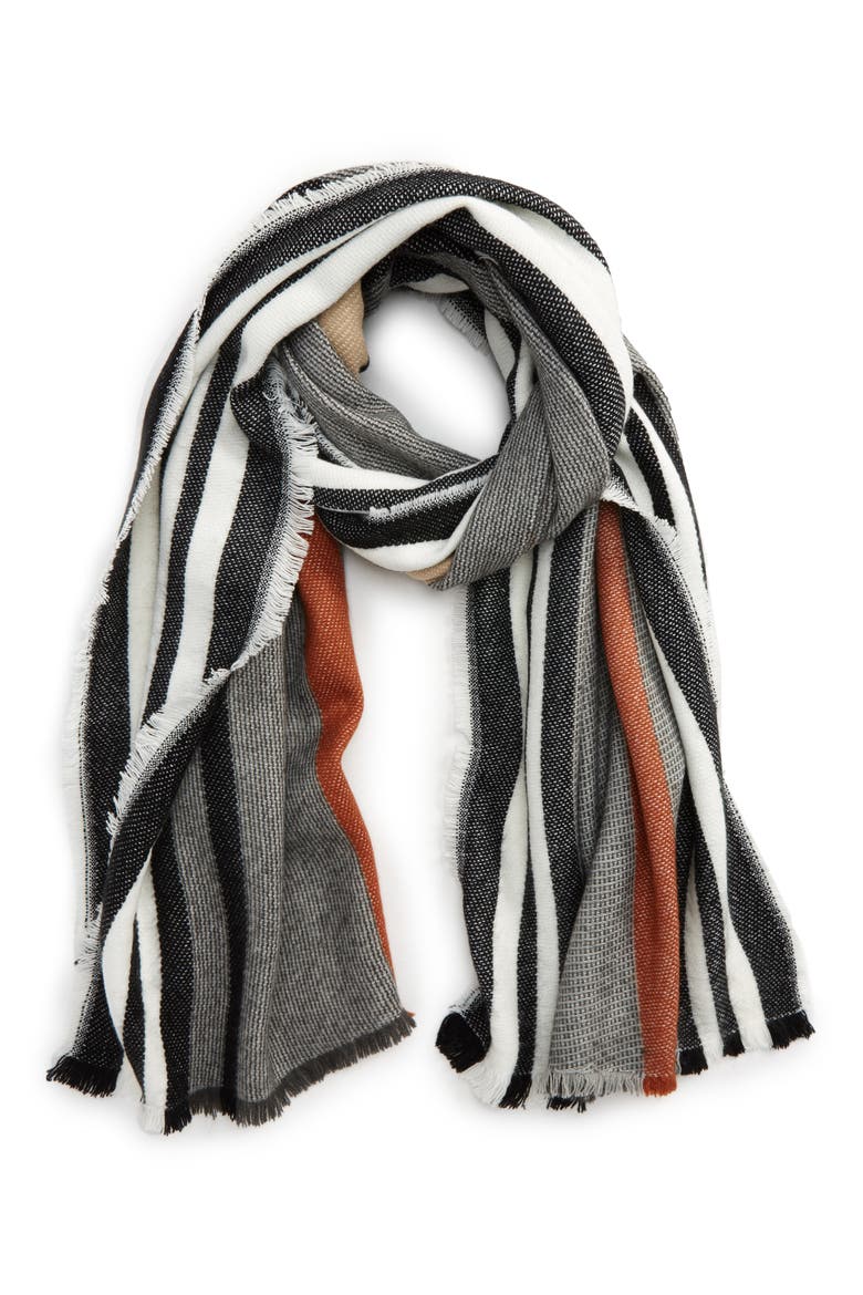 Multi Color Stripe Oblong Scarf, Main, color, GREY MULTI