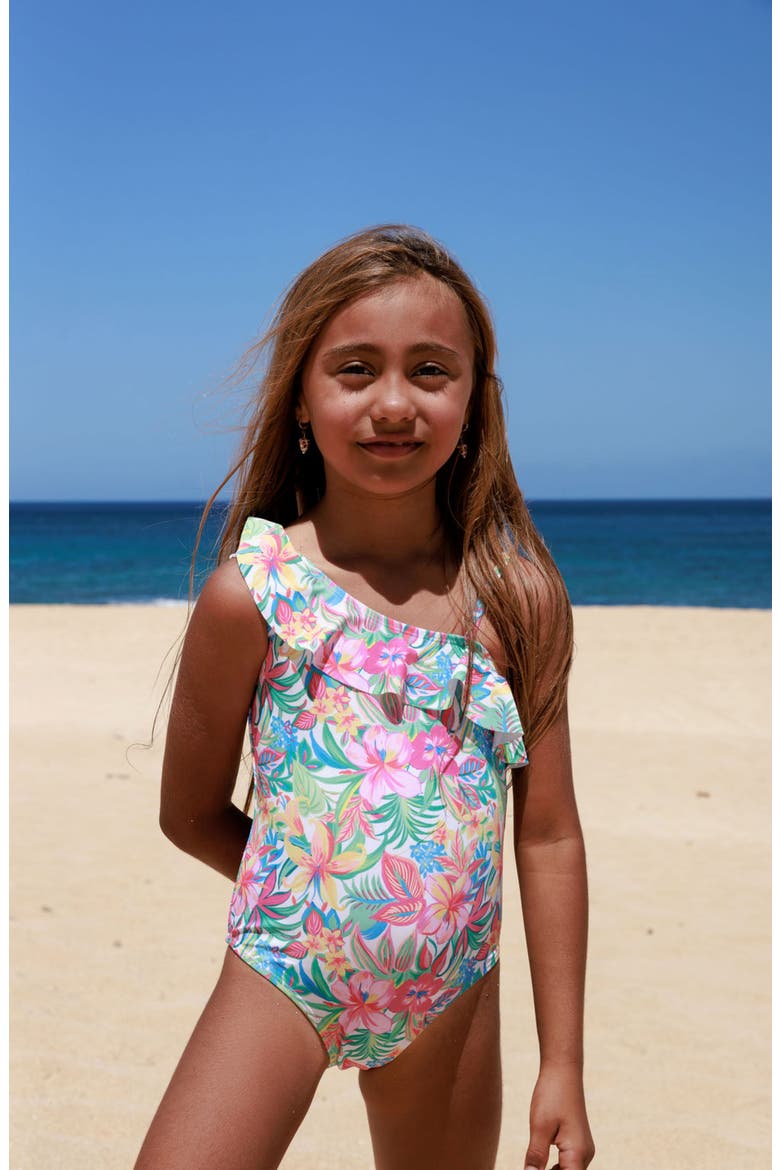 Kids' Beach Party Ruffle UPF 50+ One-Piece Swimsuit, Alternate, color, GREEN MULTI