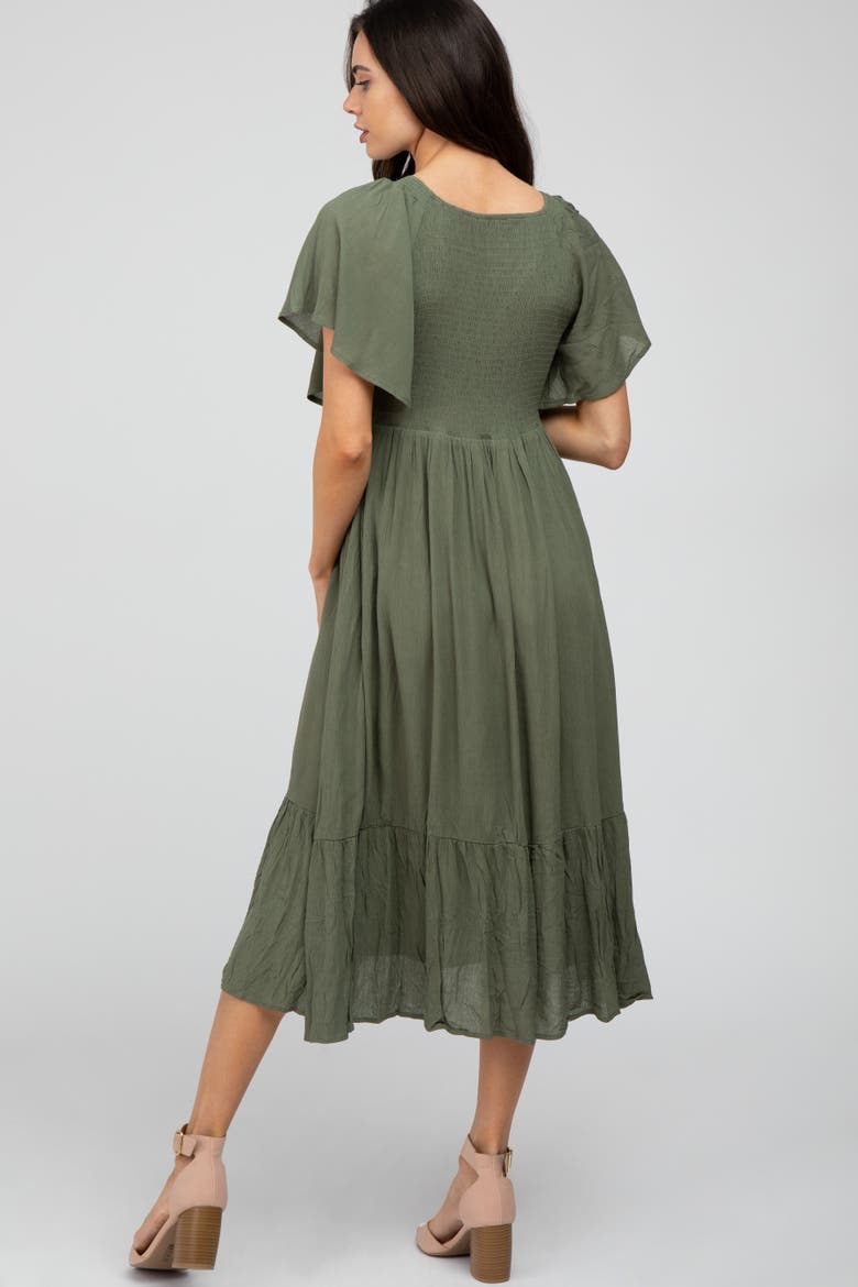 Smocked Ruffle Dress, Alternate, color, Olive Green