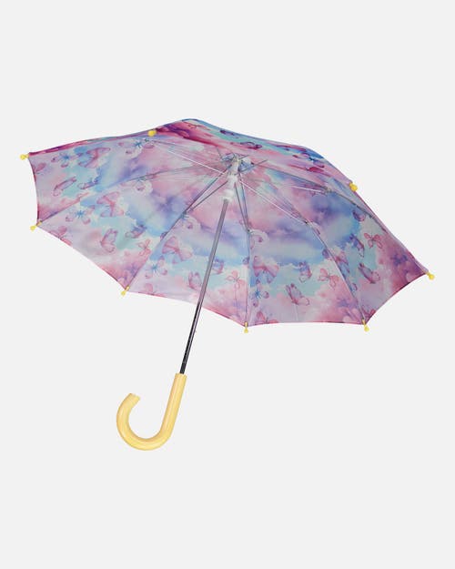 DEUX PAR DEUX DEUX PAR DEUX GIRL'S PRINTED UMBRELLA BUTTERFLIES ON MULTICOLORED BACKGROUND